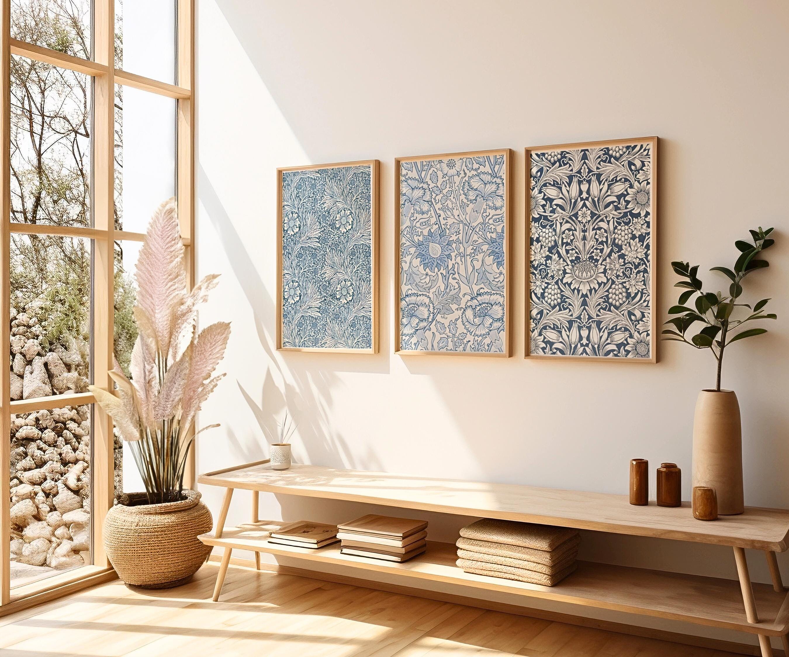 William Morris Print Set of 3, Blue Botanical,art Nouveau Poster ...