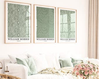 Lot de 3 impressions William Morris, botanique vert sauge, Art nouveau, téléchargement numérique
