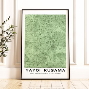 Lámina artística de Yayoi Kusama en verde salvia: decoración de pared moderna (descarga digital), arte pop japonés, Kusama en verde salvia
