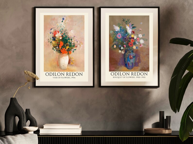 Odilon Redon Art Prints Set of 2, Flower Print, Odilon Redon Poster