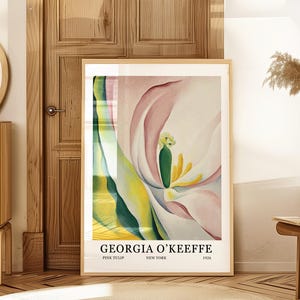 Póster de la exposición de Georgia O'Keeffe, Arte con tulipanes rosas, Arte contemporáneo, Descarga digital, Regalos de arte, Impresión de Georgia O'Keeffe, Arte mural botánico