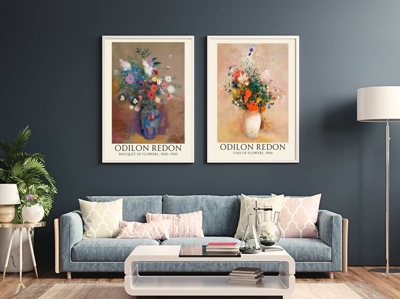 Odilon Redon Art Prints Set of 2, Flower Print, Odilon Redon Poster