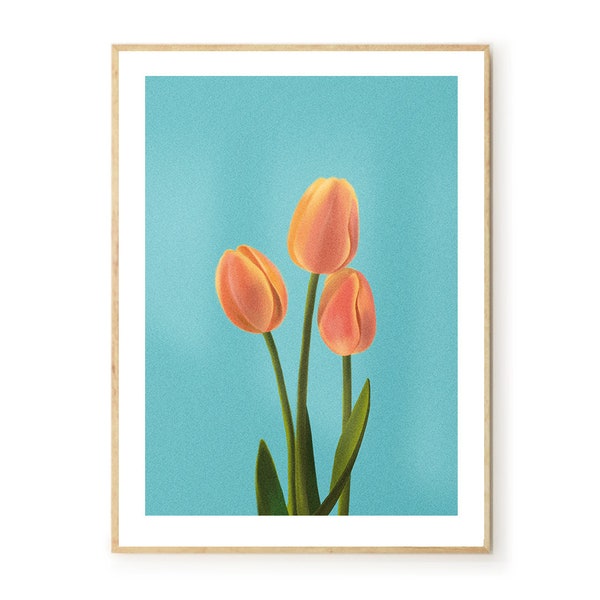 Orange Tulip Flower : Poster Print, Wall Art, A6, A5, A3 Maxi, Home Decor, Vertical Acrylic Poster, Download, Orange and sky-blue wall art