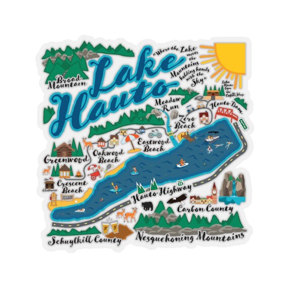 Lake Hauto Map Sticker Bright Color Etsy