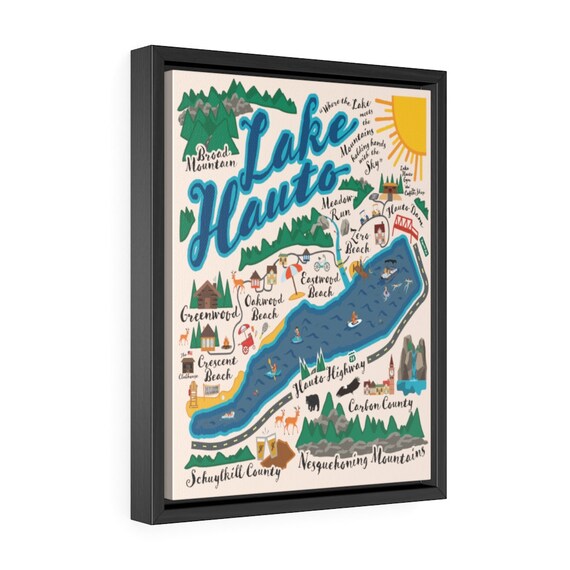 Lake Hauto Map Woodframed Canvas Bright Color Etsy