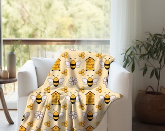 Cute Honey Bee Blanket, Adorable Honey Bee Hive Print Design, Warm Soft Cozy Sherpa Fleece Throw Blanket, Perfect Gift For Bee Lovers