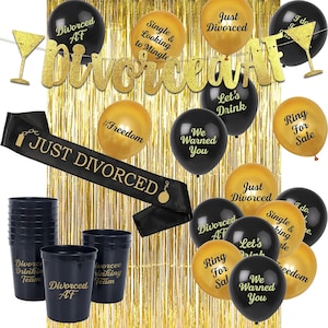 Divorce Party Decorations - 30 Piece Kit Includes: Banner, 16 Balloons, 10 Cups, Sash, Foil Curtains | Women Men Decor Supplies Gifts Ideas