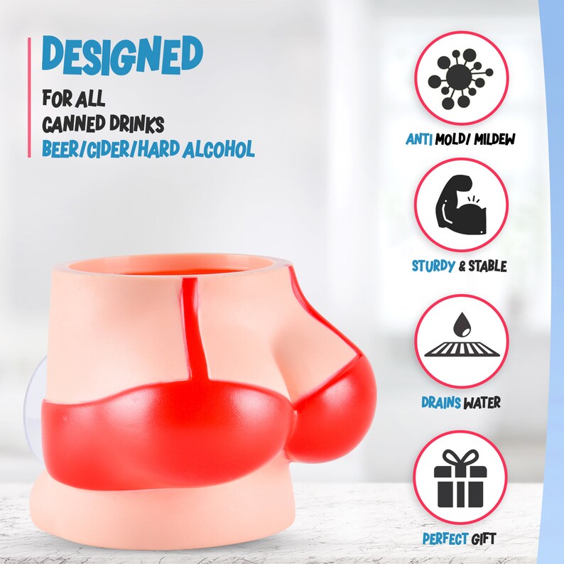 Shower Beer Buddy Red Bikini Shower Beer Can Holder W/ Silicone Suction