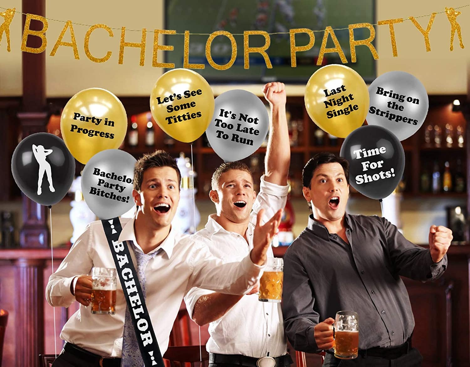 Brosash Bachelor Party Banner Gold Sexy Stripper Bachelor Banner