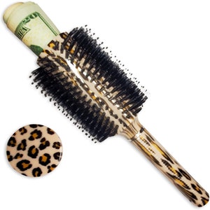 Brosash Leopard Print Brush Safe - Real Brush with a hidden compartment for hiding money valuables jewelry secret compartment to hide cash