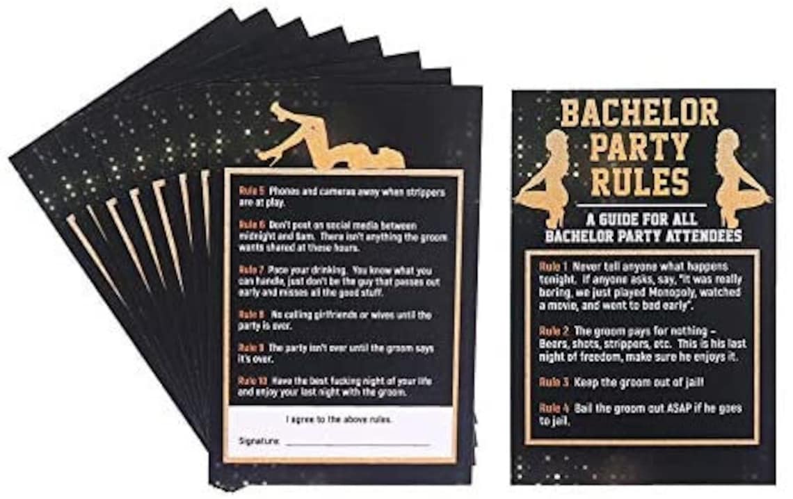 Bachelor Party Rules Set Of 8 Funny Gag T For Groom To Be Etsy 