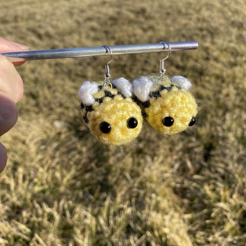 Crochet Bumble Bee Earrings Dangle Handmade Cute Bee - Etsy