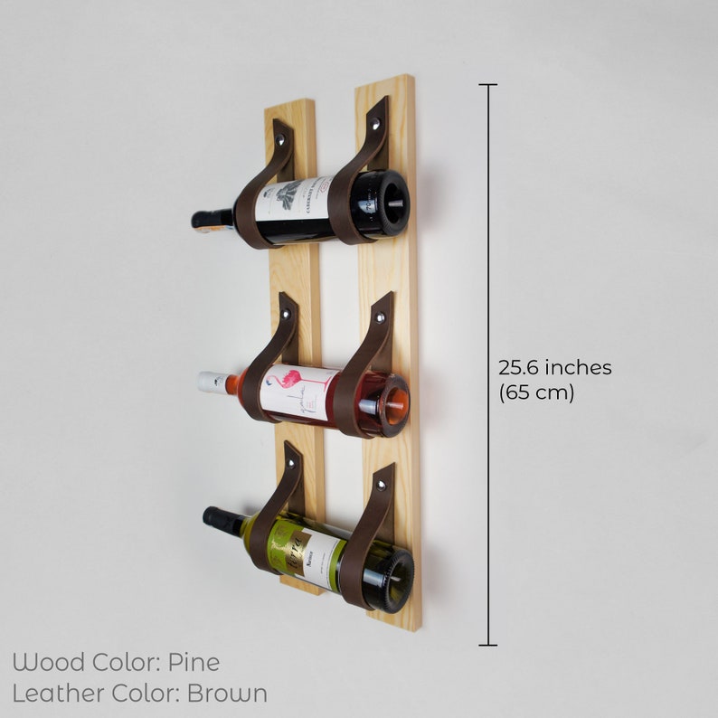 Wooden Wine Rack for Wall With Vegtan Leather Straps. More Etsy