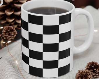 Checkered Flag - Black & White - Collection Ceramic Mug - 11oz by CrewCity