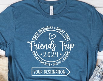 Viaje de amigos 2024, regalo personalizado de camiseta de vacaciones de amigos, camiseta personalizada a juego de destino, traje de viaje de amigos, camisa de escuadrón de amigos
