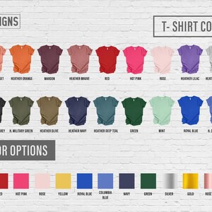 May include: A color chart for t-shirts displays various shirt colors, including peach, orange, red, and pink. The chart also shows font color options like black, white, and red. The "Regu Designs" logo is at the top.