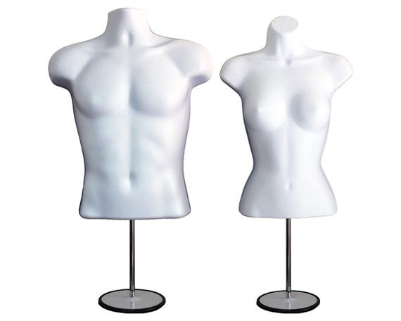 White Male Female Mannequin Torso Set, Dress Form Hollow Back Body