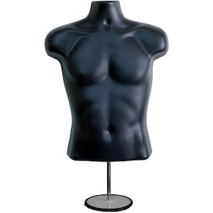 Male Mannequin Torso: Black Display Form with Stand (S-M)