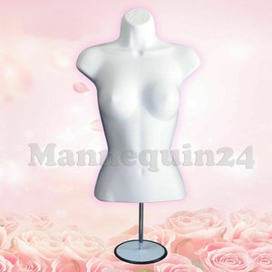 Female Torso Body Dress Form Mannequin White With Stand & Hook For Hanging