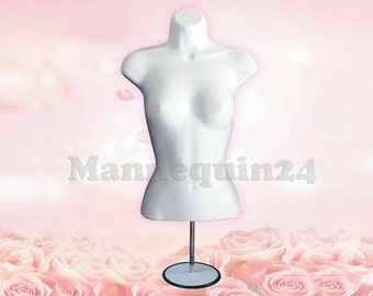 Female Torso Body Dress Form Mannequin White With Stand & Hook For Hanging