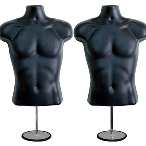 2 Pack Male Mannequin Torso: Black Display Form with Stand (S-M)