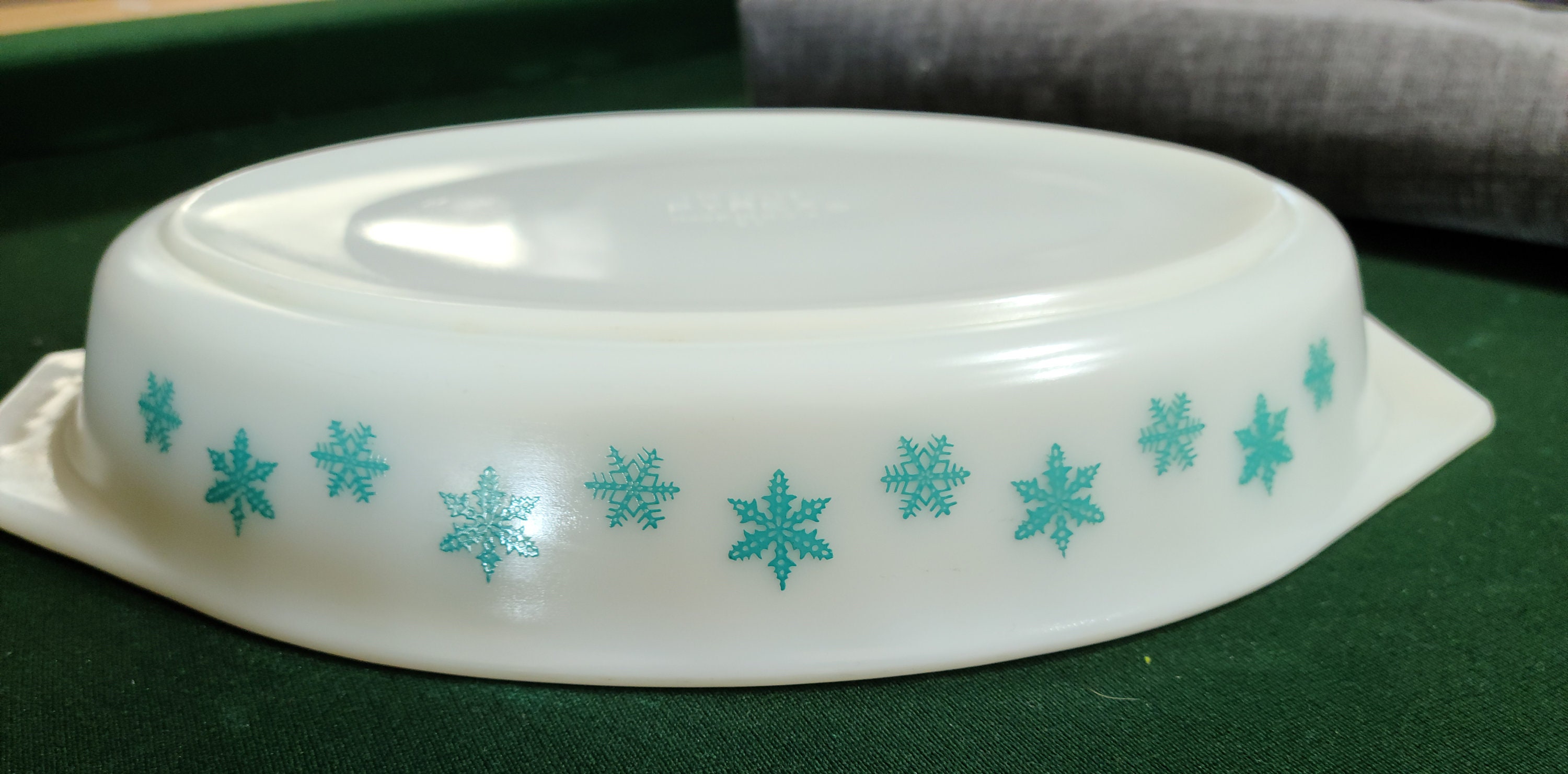 Pyrex Snowflake Divided Dish turquoise on white Etsy