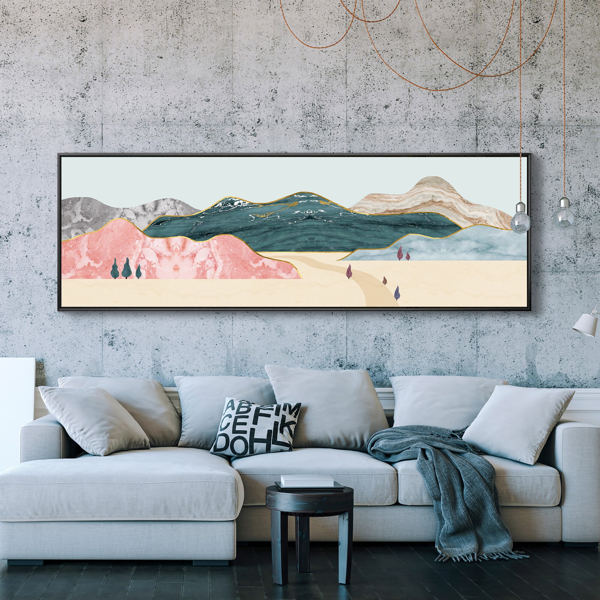 Framed Wall Art Largescale Morandi Mountain Sea Powder Green Etsy