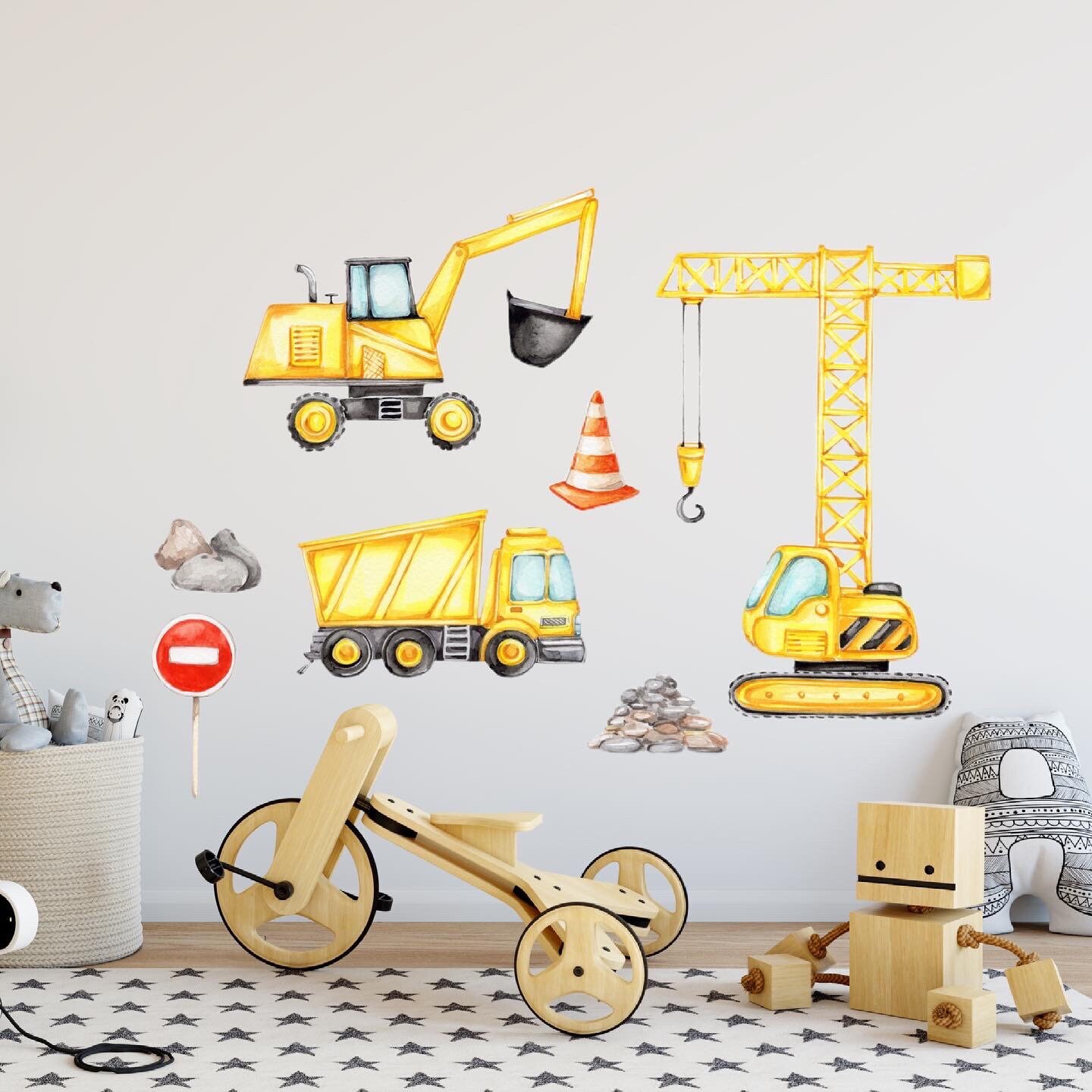 Construction Wall Decals Vehicles Wall Decal Cars Trucks Wall Etsy
