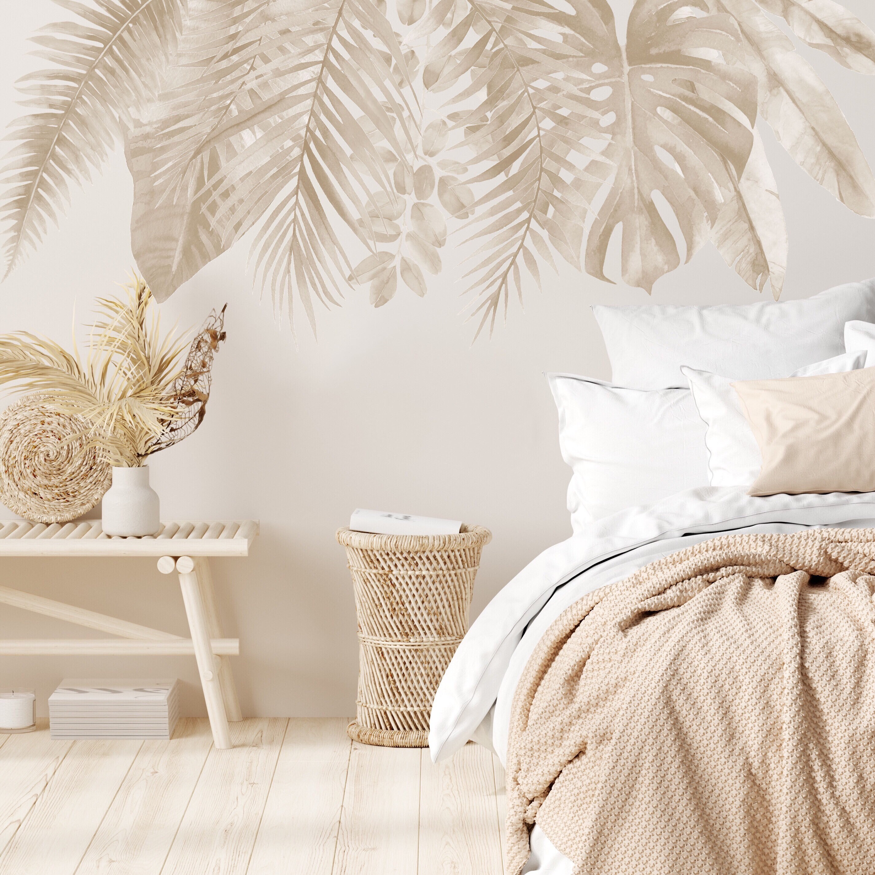 Boho Wall Decals / Beige Leaves Wall Decals / Palm Monstera Etsy