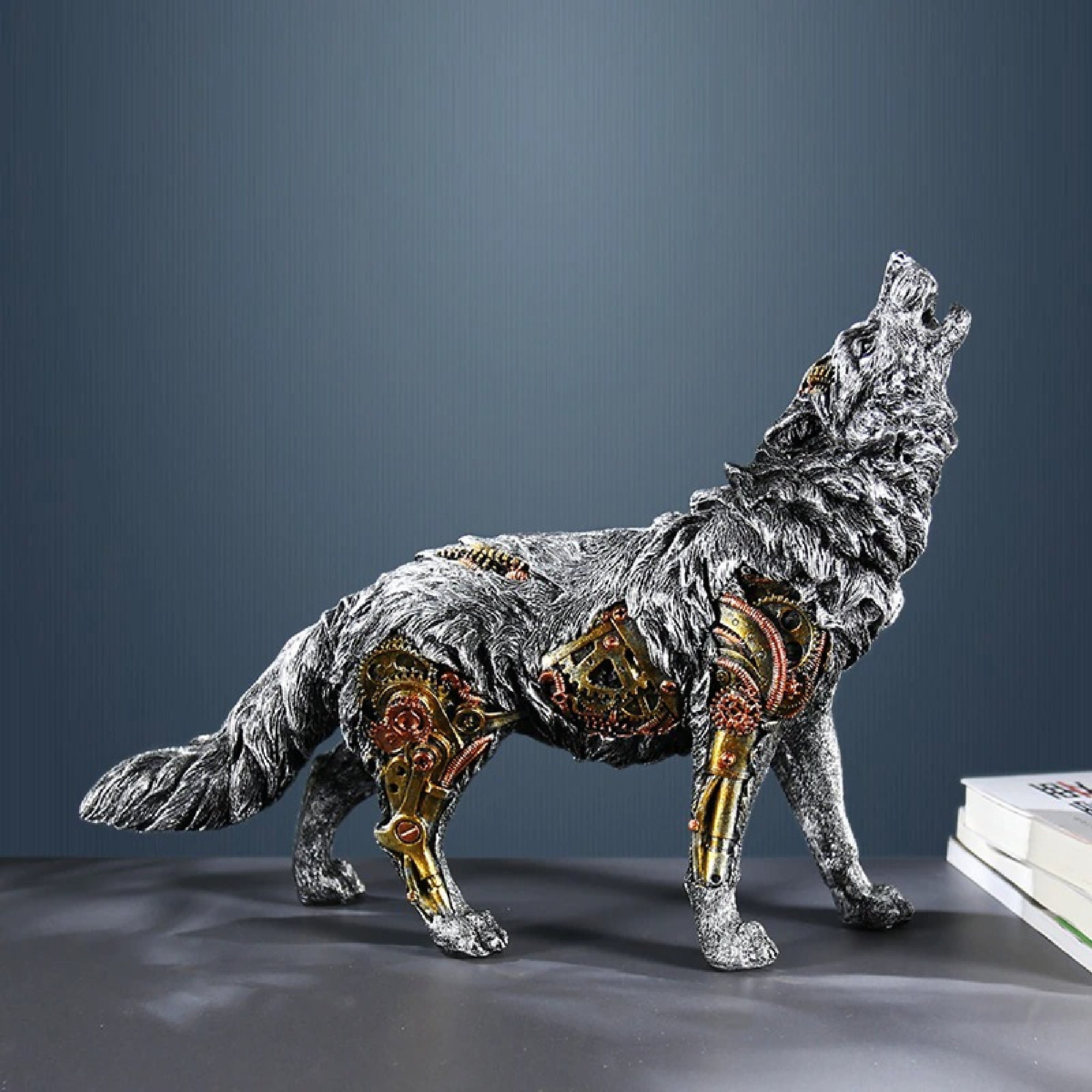 Mechanical Wolf Statue Steampunk Decor Crafted Animal Figurine Etsy