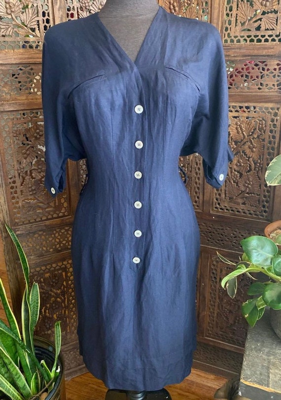 Vintage 80s/90s lightweight navy blue dress by des