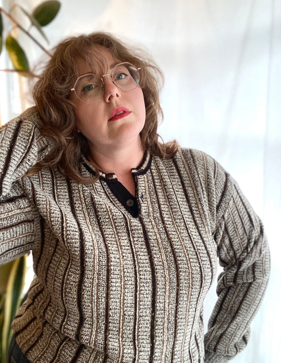 トップス BRANDINID le collezioni Skipperneck Knit BRANDINI LE COLLEZIONI ~Men's M~ Gray/Blue Zigzag Print Knit