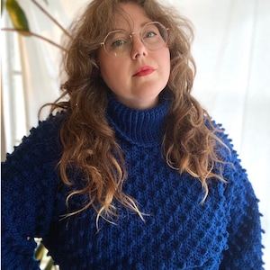 Homemade 70s cobalt blue bobble knit turtleneck
