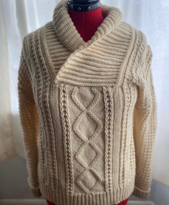 Vintage 70s ivory chunky knit pullover sweater by… - image 4