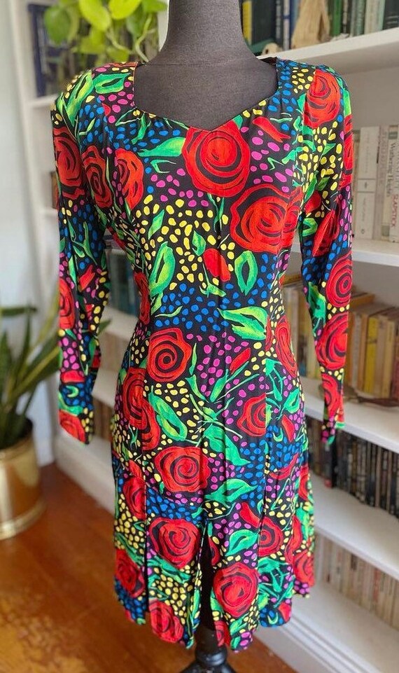 Vintage 90s floral dress designed by Carole Little