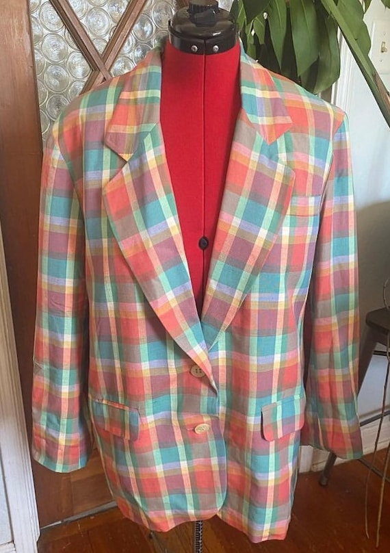 Vintage 80s/90s pastel plaid sport coat by New Fro