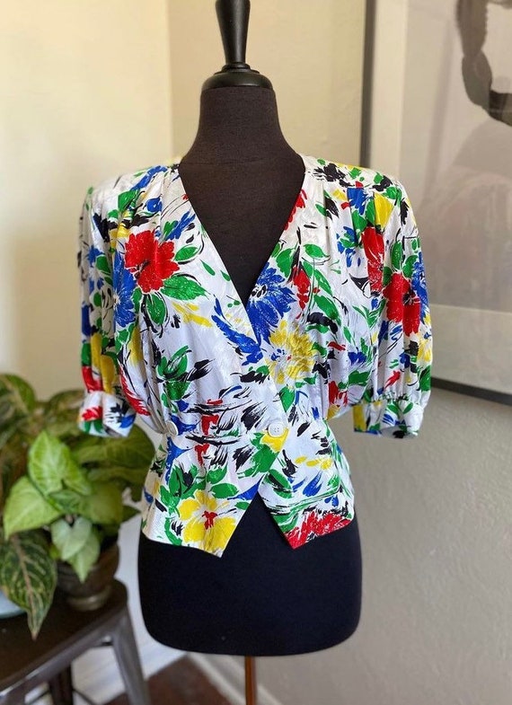 Vintage 1970s Floral wrap blouse by Howard Wolf