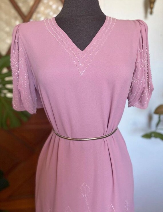 Vintage 80s Rose Shift Dress With Pearlescent Bead Work by Jack Bryan - Etsy