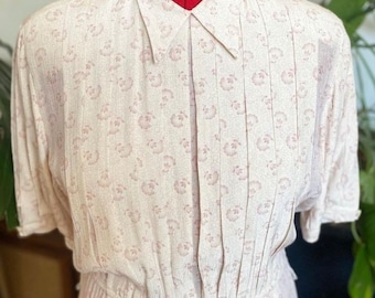 Vintage 90s ivory pleated dress with subtle floral pattern in maroon by Liz Claiborne