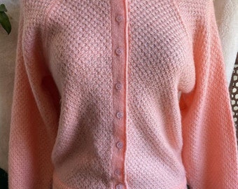 Vintage 80s peachy pink woven knit cardigan by Kelly Harper