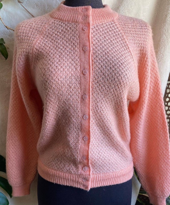 Vintage 80s peachy pink woven knit cardigan by Kel