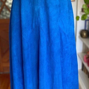Vintage 80s blue suede, raw hem skirt by Bettina