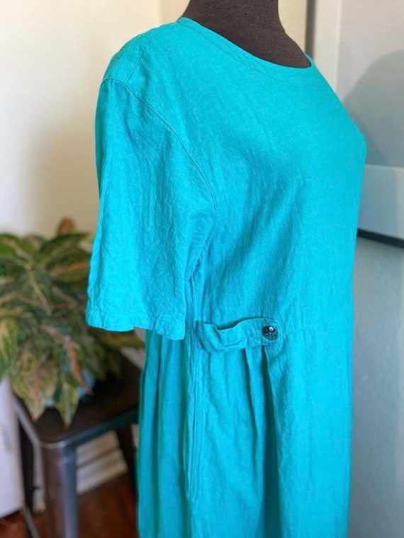 Vintage 90s teal cotton shirt dress by Color Me M… - image 6