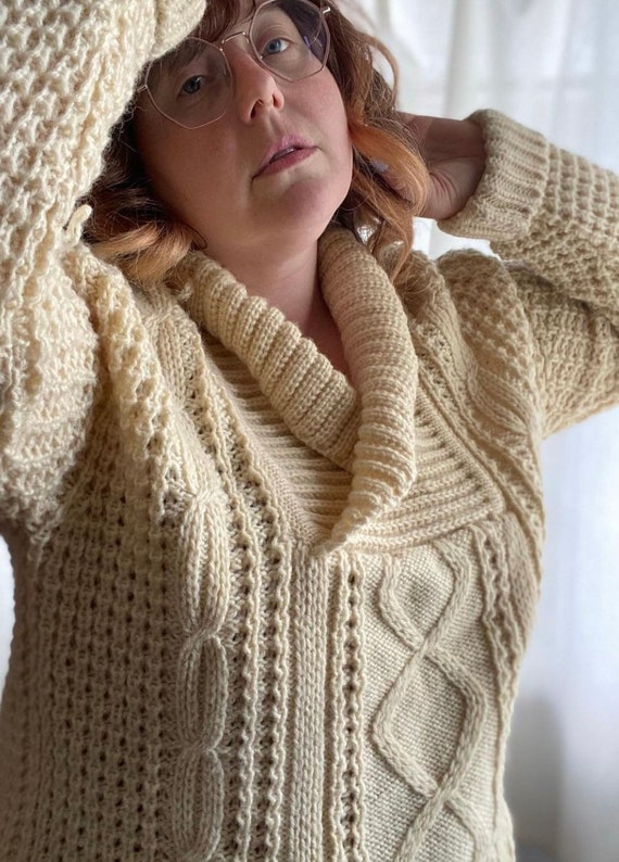 Vintage 70s ivory chunky knit pullover sweater by… - image 2