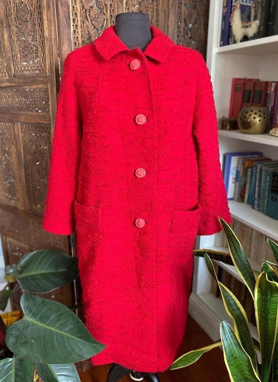 Vintage 50s red, textured Berroco knit coat by Bro