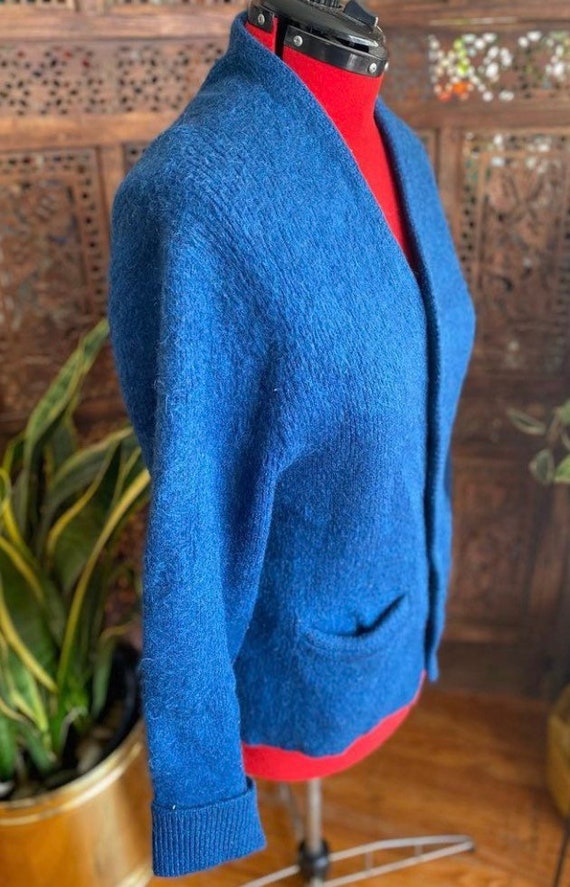 Vintage 60s blue knit cardigan sweater by Sportsw… - image 2