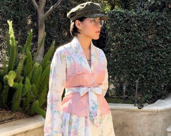 Vintage 80s floral spring robe by designer Christian Dior