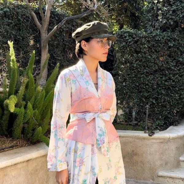 Vintage 80s floral spring robe by designer Christian Dior