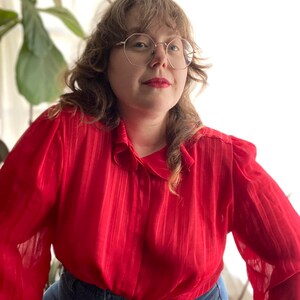 Vintage 80s Red Sheer Button up Blouse by La Blouse - Etsy
