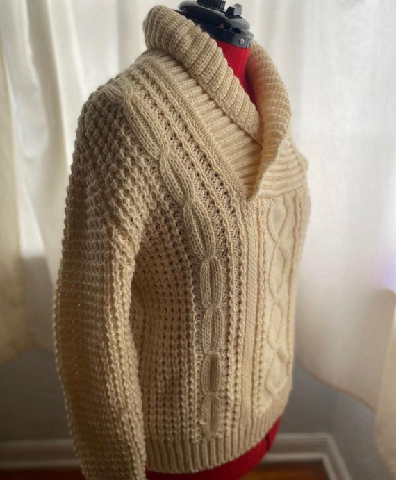 Vintage 70s ivory chunky knit pullover sweater by… - image 6